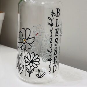 Floral Glass Tumbler - Black and Clear